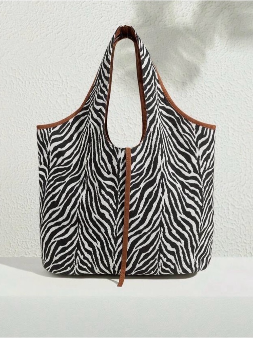 Zebra Print Tote Bag with Brown Trim - Women's Fashion Bag